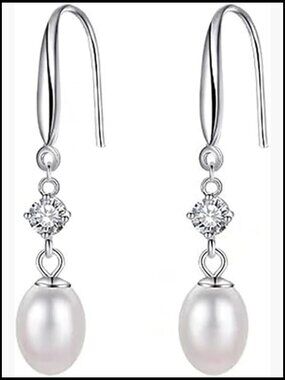 Natural Freshwater Pearl Drop Earrings Sterling Silver Dangle Bridal Jewelry